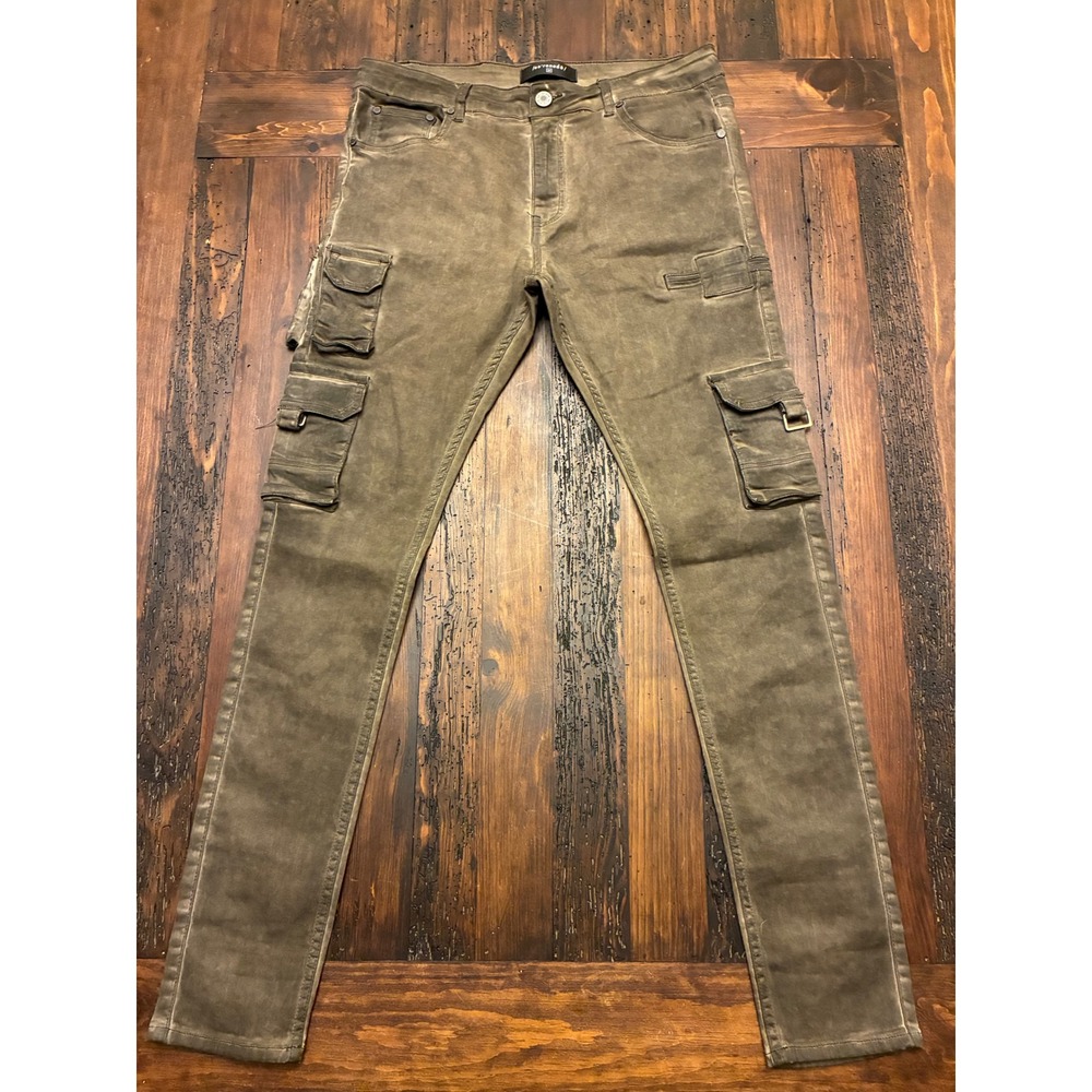 Serenede Cargo Jeans Tigers Eye Skinny Multi Pocket Utility Tactical Men's 34 - Picture 3 of 8